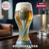 Argentina World Cup Trophy Glass Beer Stein shaped like a golden trophy with the AFA logo and light blue accents.