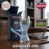 Argentina World Cup Trophy Glass Beer Stein with AFA logo and three stars, displayed next to its branded gift box.