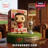 Mikel Arteta Funko Pop figure with Sommeray League trophy on a grass base with Arsenal FC branding and display box.!