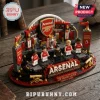 Arsenal FC building block display with miniature players, trophy, and text reading 2025/26 Champions on a wooden table.!