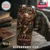 Attack on Titan 17th anniversary stainless steel tumbler featuring Eren, Mikasa, Levi, and the Colossal Titan.!