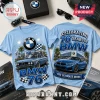 Light blue cotton t-shirts featuring vintage and modern BMW car illustrations, BMW logos, and 76 years text graphics.!