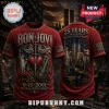 Bon Jovi 25th Anniversary Limited Edition T-Shirt featuring red graphics, Statue of Liberty, guitar, and twin towers design.
