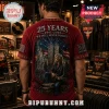 Bon Jovi 25th Anniversary Limited Edition T-Shirt in red featuring Statue of Liberty, Twin Towers, and Jon Bon Jovi graphic.