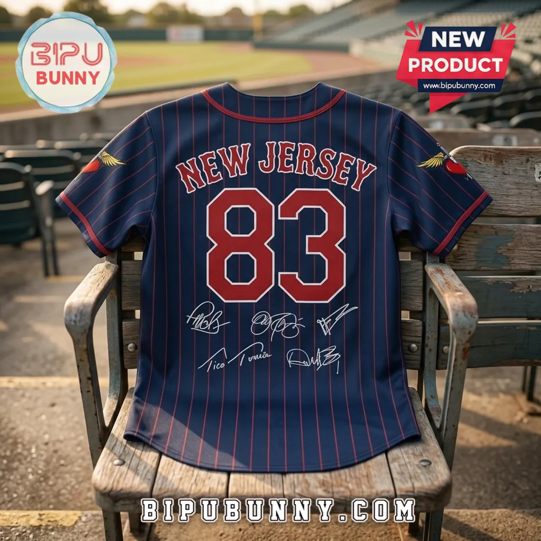 Bon Jovi Forever Tour Navy Blue Pinstripe Baseball Jersey Bon Jovi Forever Tour Navy Blue Pinstripe Baseball Jersey