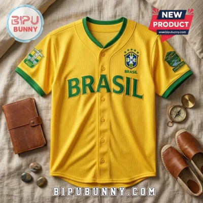 Brazil National Team Yellow Waffle Knit Baseball Jersey