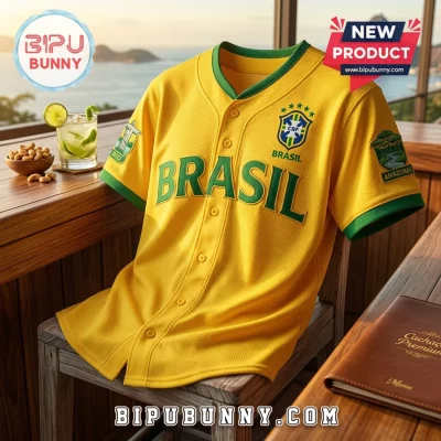Brazil National Team Yellow Waffle Knit Baseball Jersey