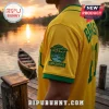 Yellow Brazil soccer jersey with green trim and Amazonas rainforest sleeve patch featuring a river and tree embroidery.!