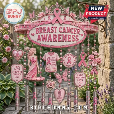 Breast Cancer Awareness Pink Ribbon Sculpted Wind Chime