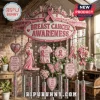 Pink breast cancer awareness wind chime with hanging charms, metallic tubes, floral accents, and inspirational text plaques.!