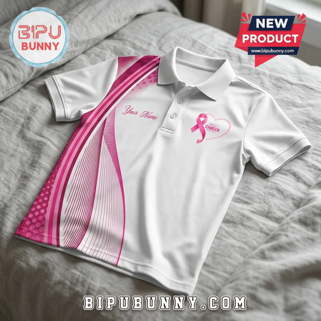 Breast Cancer Awareness Ribbon Custom Name Polo Shirt Breast Cancer Awareness Ribbon Custom Name Polo Shirt
