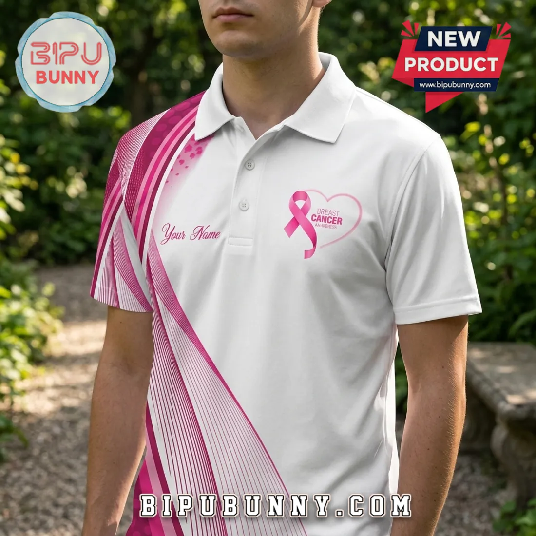 Breast Cancer Awareness Ribbon Custom Name Polo Shirt Breast Cancer Awareness Ribbon Custom Name Polo Shirt
