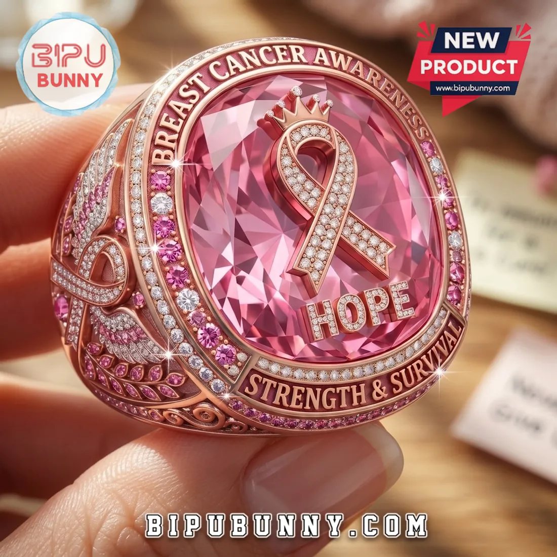 Breast Cancer Awareness Rose Gold Hope Ring Breast Cancer Awareness Rose Gold Hope Ring