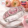 Breast Cancer Awareness Silver Tone Hope Charm Bracelet featuring a pink gem, floral engravings, and ribbon motifs.