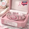 Breast Cancer Awareness Silver Tone Hope Charm Bracelet inside a pink velvet gift box with engraved support messages.