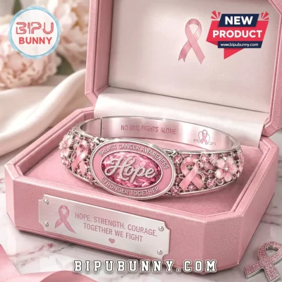 Breast Cancer Awareness Silver Tone Hope Charm Bracelet