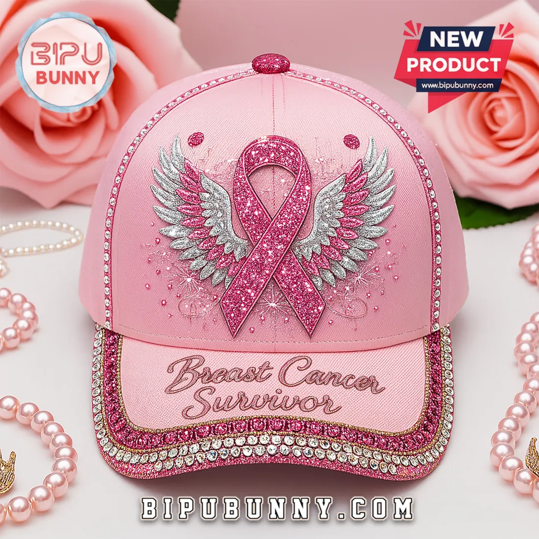 Breast Cancer Survivor Pink Rhinestone Baseball Cap Breast Cancer Survivor Pink Rhinestone Baseball Cap