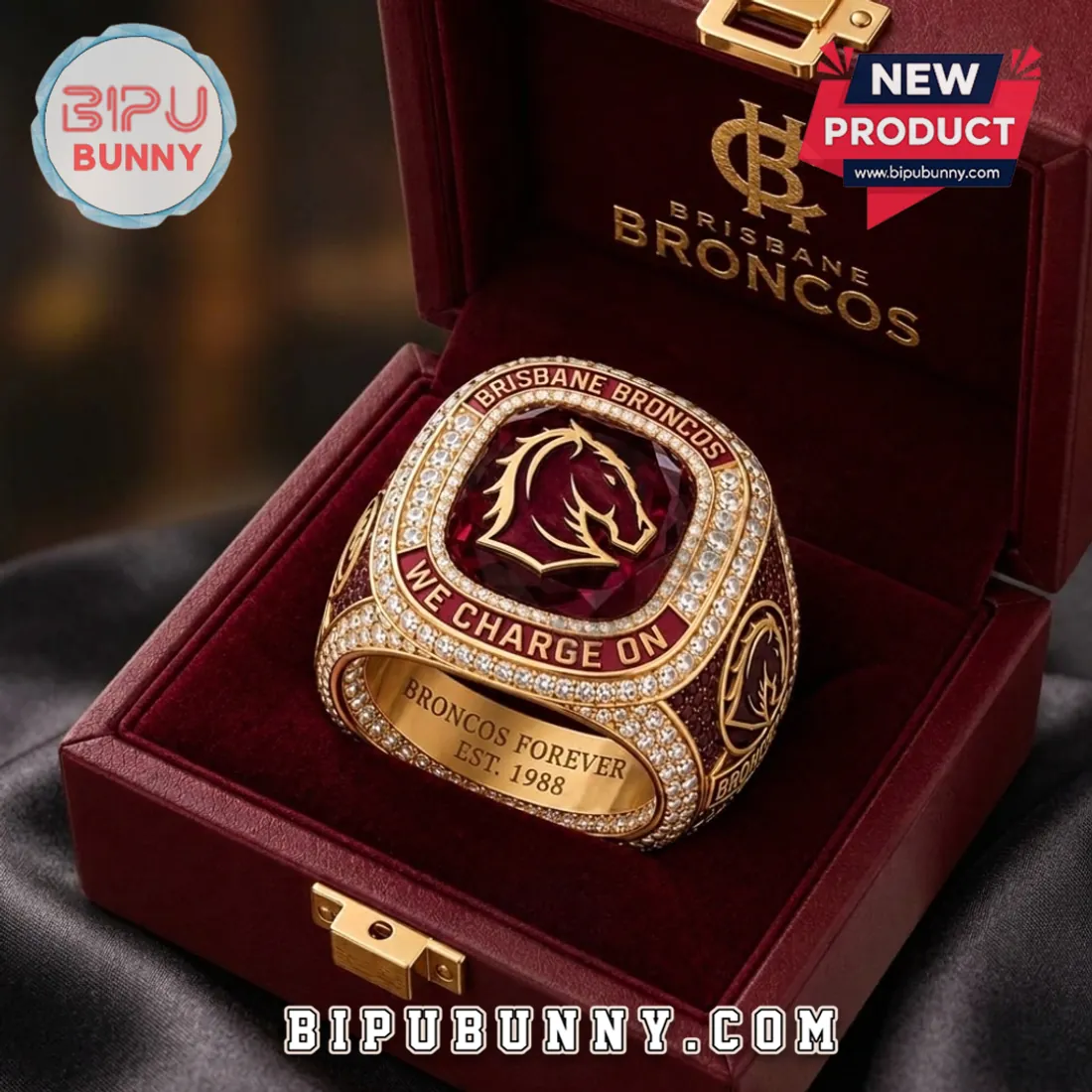 Brisbane Broncos We Charge On Gold Championship Ring Brisbane Broncos We Charge On Gold Championship Ring