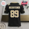 Black sports jersey featuring the name RECHSTEINER and number 89 in gold letters with white outlines on back.!