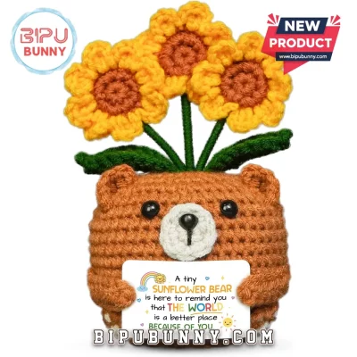 Brown Bear Sunflower Emotional Support Crochet Doll