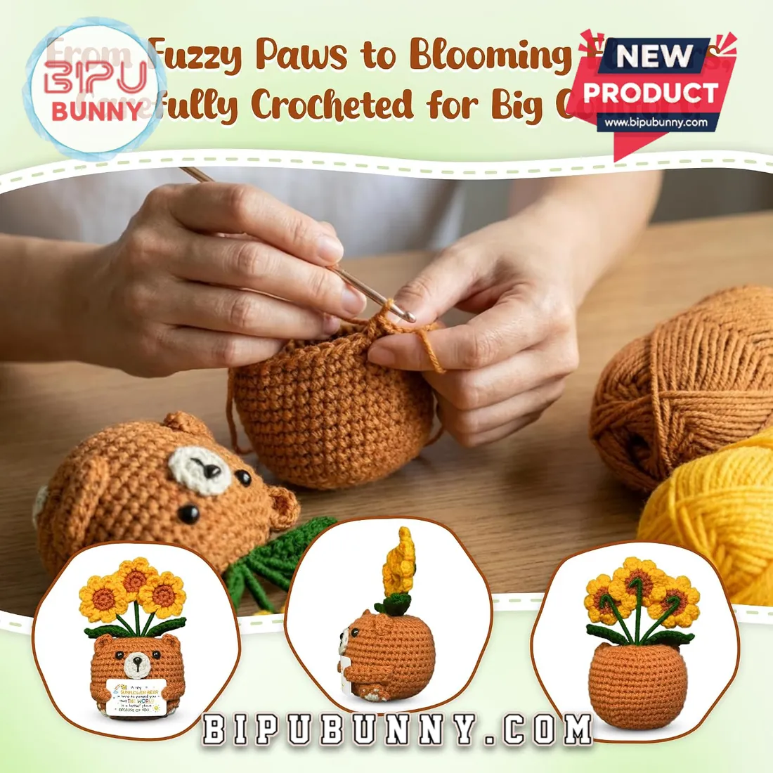 Brown Bear Sunflower Emotional Support Crochet Doll Brown Bear Sunflower Emotional Support Crochet Doll
