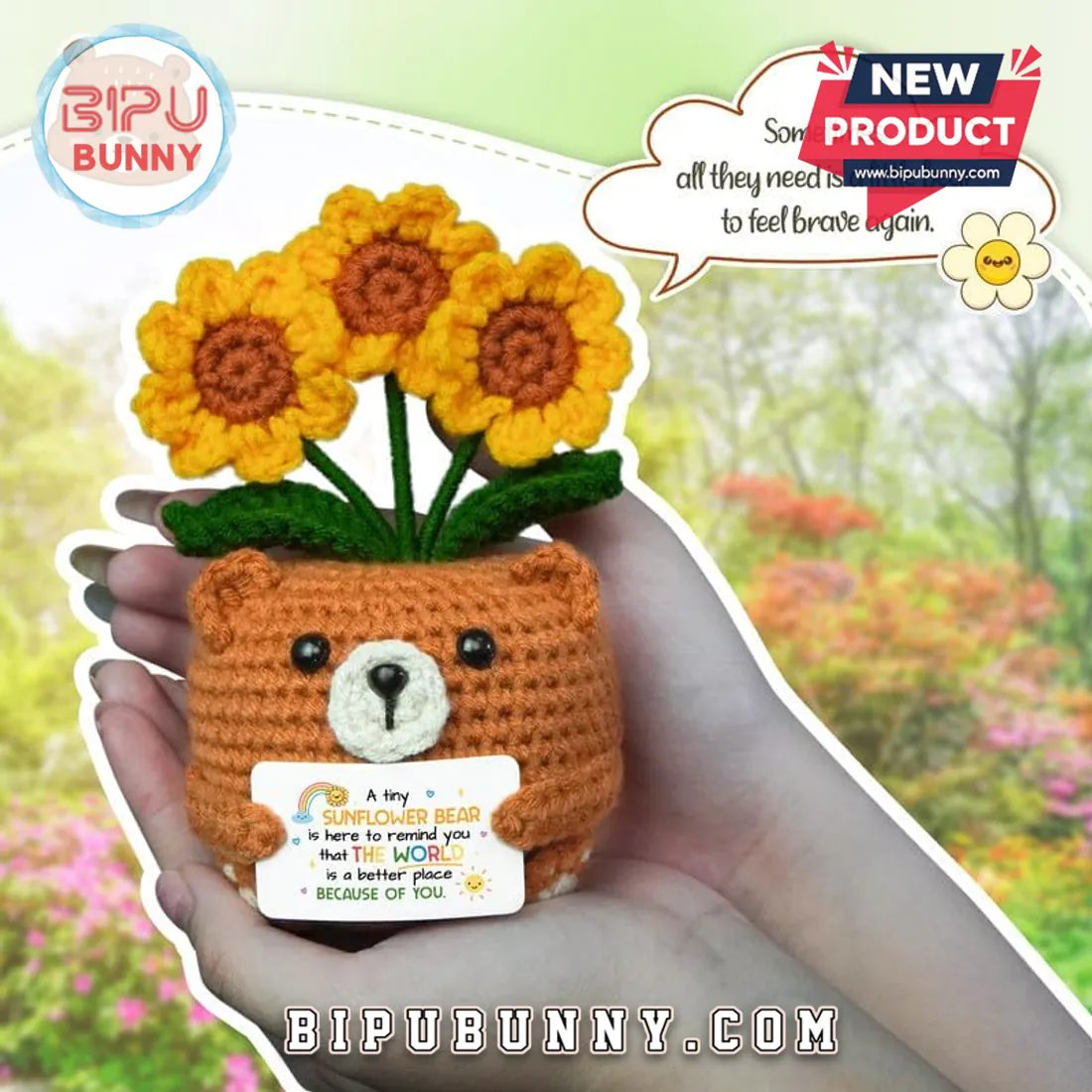 Brown Bear Sunflower Emotional Support Crochet Doll Brown Bear Sunflower Emotional Support Crochet Doll