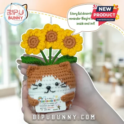 Brown Sunflower Kitty Crochet Emotional Support Doll
