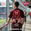 BTS 2026 FIFA World Cup Memorial T-Shirt featuring a red and black graphic of the band members and official logo.