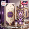 BTS Arirang World Tour Gold Accent 40oz Stanley Tumbler featuring purple floral patterns, crown motifs, and text elements.