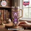 BTS Arirang World Tour Gold Accent 40oz Stanley Tumbler featuring purple celestial graphics, crown icon, and gold handle.