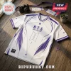 BTS Beyond The Stage 2026 purple white jersey featuring v-neck collar, geometric side patterns, and printed tour logos.