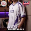 BTS Beyond The Stage 2026 Purple White Jersey featuring a V-neck, abstract graphic patterns, and concert branding details.