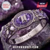 BTS Borahae purple crystal stainless steel bracelet featuring engraved music notes, microphones, and ARMY logo motifs.