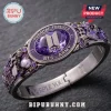 BTS Borahae Purple Crystal Stainless Steel Bracelet featuring an oval purple stone, BTS logo, and musical note accents.