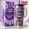 BTS Borahae Tie-Dye Stainless Steel Handle Tumbler featuring purple spiral patterns, guitar hardware, and BTS logos.