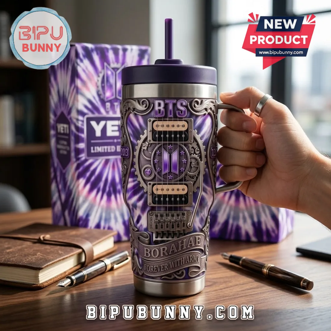BTS Borahae Tie-Dye Stainless Steel Handle Tumbler BTS Borahae Tie-Dye Stainless Steel Handle Tumbler