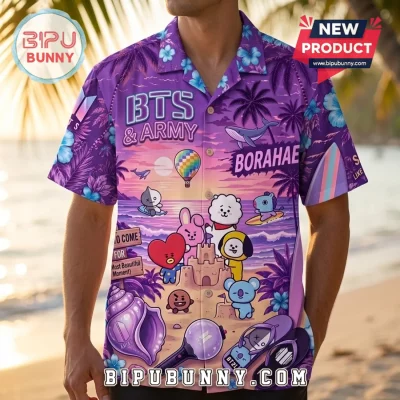 BTS BT21 Characters Tropical Hawaiian Purple Shirt