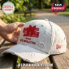 BTS Distressed Baseball Cap in light grey cotton with red embroidery featuring group member names and tour branding.