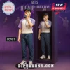 BTS Movie Weeks Collectible Desk Figure of Jin wearing a purple and white baseball tee and blue jeans with a microphone.