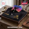 BTS Personalized Black Gold Logo Polo Shirt featuring a gold crown logo and gradient collar on a black fabric base.