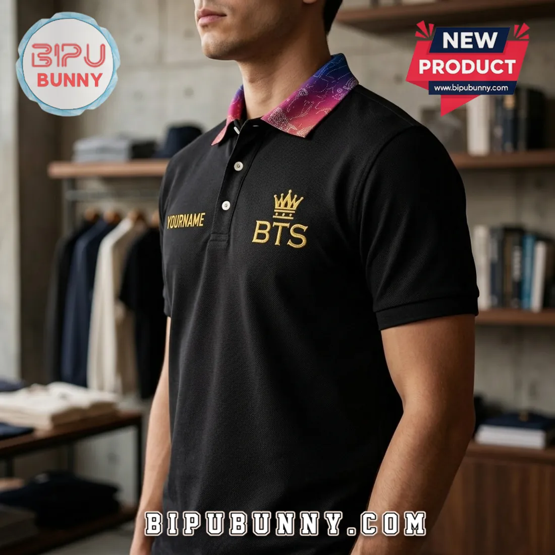 BTS Personalized Black Gold Logo Polo Shirt BTS Personalized Black Gold Logo Polo Shirt