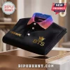 BTS Personalized Black Gold Logo Polo Shirt featuring a gradient collar, gold crown logo, and custom name embroidery.