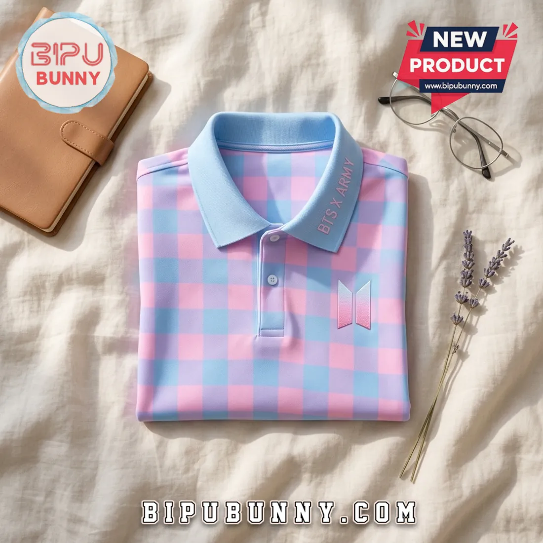 BTS x ARMY Plaid Pastel Polo Shirt BTS x ARMY Plaid Pastel Polo Shirt