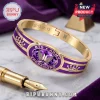 BTS x ARMY Purple Crystal Stainless Steel Bracelet with gold finish, engraved date 2013.06.13 and crown icons on band.