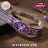 BTS x ARMY Purple Crystal Stainless Steel Bracelet with silver crowns, 2013.06.13 engraving, and a central purple gem.
