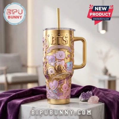 BTS x BT21 Cosmic Friends Gold Stainless Steel Handle Tumbler