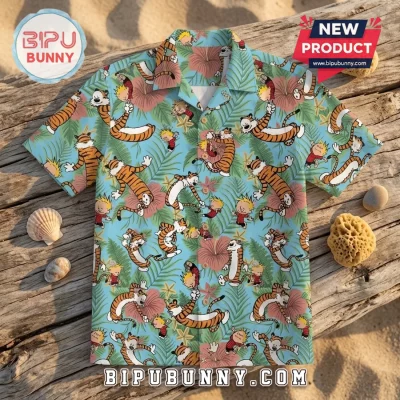 Calvin and Hobbes Dancing Blue Hawaiian Shirt