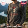 Canada Strong Mountain Paw Print Charcoal Sweatshirt featuring a red maple leaf, jagged mountains, and wildlife graphic.