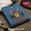 Canada Strong Mountain Paw Print charcoal sweatshirt featuring a red maple leaf, mountain landscape, and wildlife print.