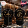 Black and gold custom Canadian Armed Forces baseball jersey showing front and back views with maple leaf emblems.!